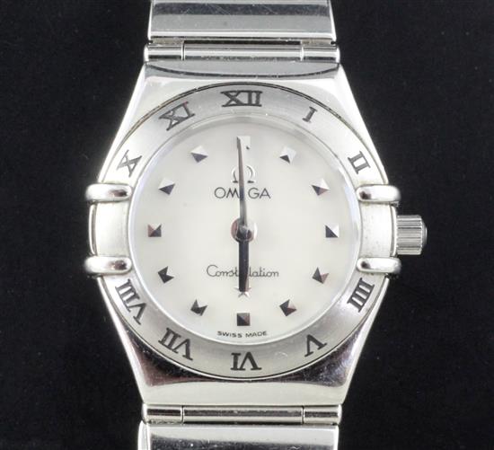 A ladys stainless steel Omega Constellation quartz wrist watch,